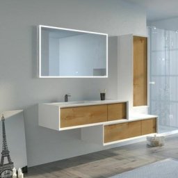 Distribain - Meuble de salle de bain Avigliano 1200 Bois naturel et blanc - Bois naturel & Blanc