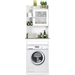 Costway - Meuble wc 1 Porte Grand Espace de Rangement/Meuble Dessus Toilette avec Planche