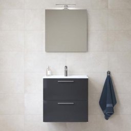 Mia Meuble 59x61x39,5 cm pour salle de bain avec miroir, lavabo et éclairage led, Anthracite
