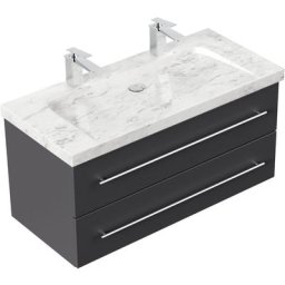 Meuble sdb Damo en anthracite avec une vasque en marbre Carrara White 100cm