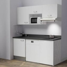 Kitchenette K55L - 180 cm - emplacements hotte, micro-ondes, frigo et lave-vaisselleBlancNeroévier