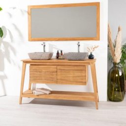 Wanda Collection - Meuble en teck de salle de bain Scandinave 140 - Marron