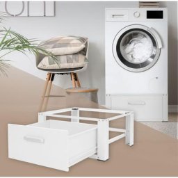 Socle pour machine à laver en acier blanc accessoire avec tiroir 63x54x31,5 cm