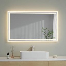 Miroir Salle de Bain avec éclairage led Miroir Mural avec Bouton Miroir Lumineux 2 Couleurs Pour