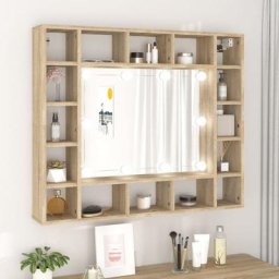 Armoire de miroir avec led | Armoire de rangement Chêne sonoma 91x15x76,5 cm 43378 - Brun