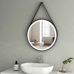Led Miroir Salle de Bain Rond ф60cm, Miroir de salle de bain rond avec noir réglable sangle avec 3