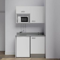 Kitchenette K07L - 120 cm - emplacements frigo top et micro-ondesBlancCromoévier à droite