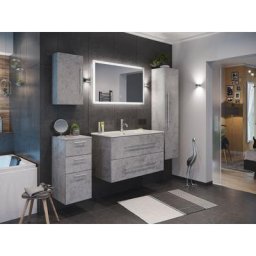 Ensemble de sdb Firenze 100 (5 Pièces/B) en aspect béton avec miroir led - aspect béton