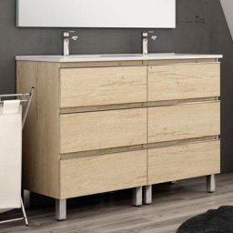 Meuble de salle de bain 120cm simple vasque - 6 tiroirs - sans miroir - PALMA - Bambou (chêne clair)