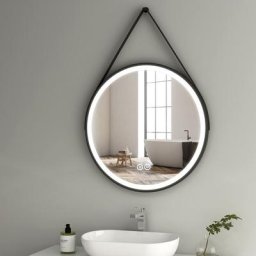Led Miroir Salle de Bain Rond ф80cm, Miroir de salle de bain rond avec noir réglable sangle avec 3