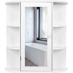 Armoire de Toilettes Salle de Bains Murale avec Miroirs,1 portes + 1 Miroir + 6 Niche + ​Blanc