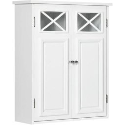 Armoire murale de salle de bain 2 portes étagère verre trempé mdf blanc - Blanc