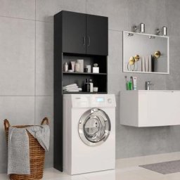 Kalisse - Meuble wc Moderne - Meuble de machine à laver Noir 64x25,5x190 cm Bois d'ingénierie FR7552