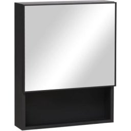 Armoire murale de rangement salle de bain avec porte miroir étagère niche acier inox. noir - Noir