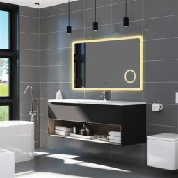Miroir anti-buée avec horloge, 3 en 1 éclairage blanc froid chaud neutre anti buée tactile mural
