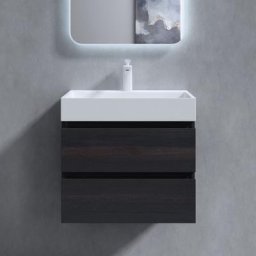 Meuble de Salle de Bain Gris Foncé Ensemble de 4 Pièces Meuble Miroir Lavabo 60cm avec Robinet et