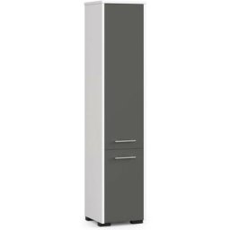 Colonne salle de bains Akord fin Blanche 30 cm 2 portes façade Gris Graphite 5 étagères 30x30x140 cm