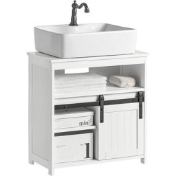 BZR61-W Meuble Sous Lavabo, Meuble de Salle de Bain, Placard de Rangement, Armoire Salle de Bain