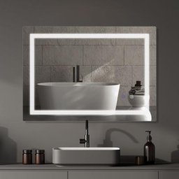 Led Miroir de Salle de Bain 60 x 80 cm, Miroir de Salle de Bain avec Bande led Double Luminosité,
