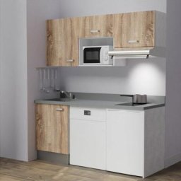 Kitchenette K55L - 180 cm - emplacements hotte, micro-ondes, frigo et lave-vaisselleBoisCromoévier