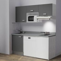 Kitchenette K55L - 180 cm - emplacements hotte, micro-ondes, frigo et lave-vaisselleGrisCromoévier