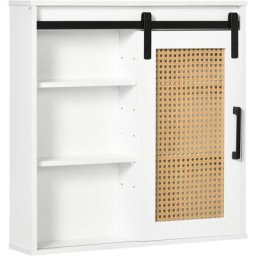 Meuble haut de salle de bain - armoire murale - porte à galandage façade aspect rotin pp 2 étagères