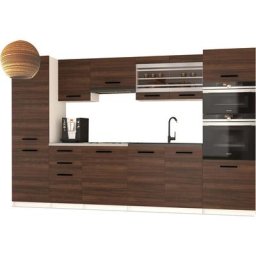 SANNER - Cuisine complète L300 cm - Cuisine droite 8 pcs - Plan de travail inclus Châtaigne naturel