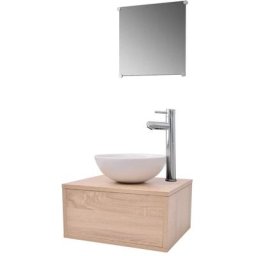 Meuble de salle de bain 4 pcs avec lavabo et robinet Beige Vidaxl Beige