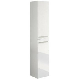Colonne de salle de bains suspendue pour lavabo, blanc brillant, avec poignées et 2 portes, design