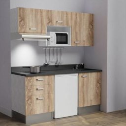 Kitchenette K20L - 180 cm - emplacements frigo, micro-ondes et hotteBoisNeroévier à droite