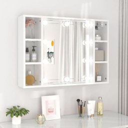 Maisonchic - Armoire à miroir | Armoire murale de salle de bain avec led Blanc brillant 76x15x55 cm