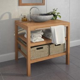 Meuble de salle de bain avec 2 paniers Teck massif 74x45x75 cm,design élégant,pour toilette