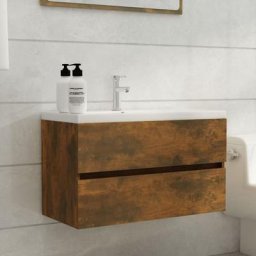Armoire de lavabo | Meuble de salle de bain Chêne fumé 80x38,5x45 cm Bois d'ingénierie 48342 - Brun
