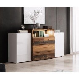 Commode URBAN 150 cm, commode, éclairage LED inclus, couleur blanc/old style