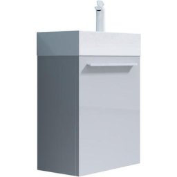 Petit meuble sous vasque blanc brillant et vasque 46cm ensemble de 2 pièces de meuble de salle de