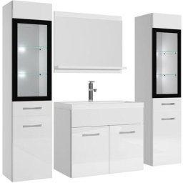 Meuble de salle de bain Rio xl led 60 cm lavabo Blanc brillant - Armoire de rangement Meuble lavabo