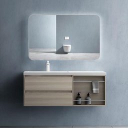 Meuble de Salle de Bain Chêne Clair Ensemble de 3 Pièces Meuble avec Lavabo 120cm et led Miroir