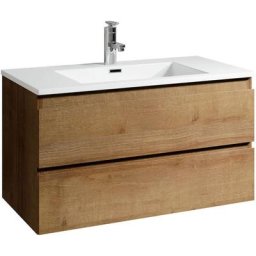 Meuble de salle de bain Angela 90cm lavabo Chene – Armoire de rangement Meuble lavabo - Chene