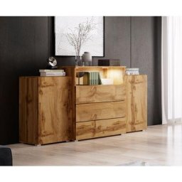Commode urban 150 cm, commode, éclairage led inclus, couleur wotan