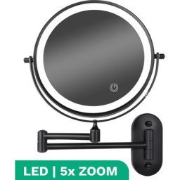 Miroir de maquillage avec éclairage Led - Grossissement 5X - Miroir mural rond - Miroir à barbe