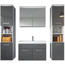 Meuble de salle de bain Paso xl 80 x 40 cm Gris Brillant – Armoire de rangement Meuble lavabo evier