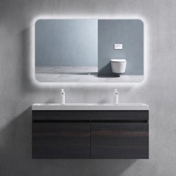 Meuble de Salle de Bain Gris Foncé Ensemble de 2 Pièces Meuble avec Lavabo 144cm Design Botanica