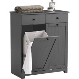 BZR33-DG Meuble Bas de Salle de Bain Armoire Toilette avec 2 Tiroirs et 2 Paniers à Linge Meuble de