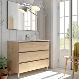 Meuble de salle de bain 80cm simple vasque - 3 tiroirs - palma - Bambou (chêne clair)