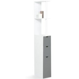 Idmarket - Meuble wc étagère willy bois 3 portes blanc et gris gain de place pour toilettes - Gris