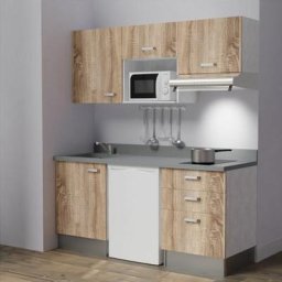 Kitchenette K20L - 180 cm - emplacements frigo, micro-ondes et hotteBoisCromoévier à gauche