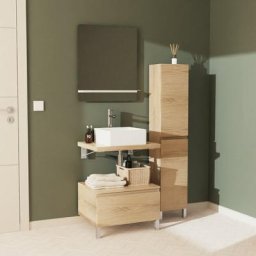 Meuble de Salle de Bain will - Plan suspendu 60 cm + Vasque + Miroir + Colonne + Equerres + Pieds