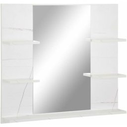 Miroir de salle de bain avec étagères - 4 étagères latérales + grande étagère inférieure - kit