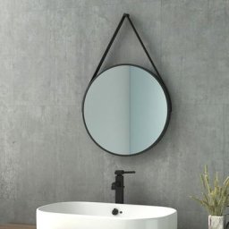 Miroir Mural, Miroir Salle de Bain Rond, Diamètre 40cm, Miroir Mural avec Bandoulière Réglable,