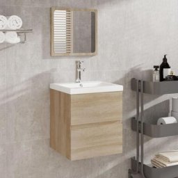 Meuble de salle de bain | Armoire de bain avec miroir Chêne Sonoma Bois d'ingénierie